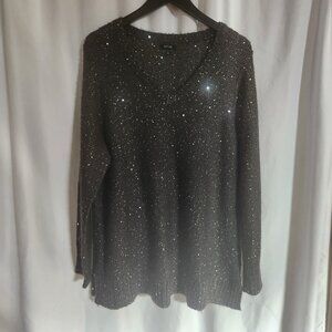 APT.9 V-neck Gray/Silver Sparkle Sweater 2X